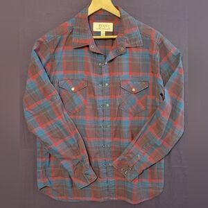 Ryan Michael Men's Red and Blue Plaid Casual Snap Button Down Shirt Size L